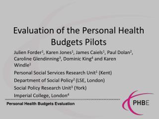 Evaluation of the Personal Health Budgets Pilots