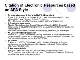 Citation of Electronic Resources based on APA Style