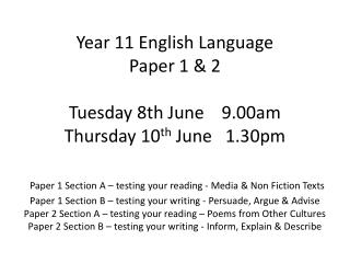 Paper 1 Section A: Reading Media &amp; Non-fiction texts… you need to: