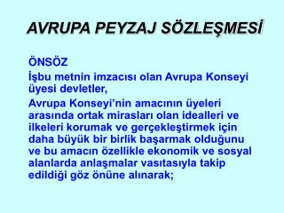 AVRUPA PEYZAJ SÖZLEŞMESİ