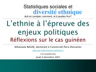 Alhassane BALDE, doctorant à l’université Paris Descartes alhassane.balde@paris5.sorbonne.fr
