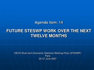 Agenda item: 14 FUTURE STESWP WORK OVER THE NEXT TWELVE MONTHS