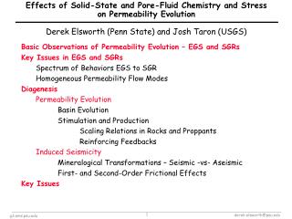 Basic Observations of Permeability Evolution – EGS and SGRs Key Issues in EGS and SGRs