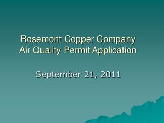 Rosemont Copper Company Air Quality Permit Application