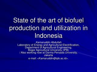 State of the art of biofuel production and utilization in Indonesia