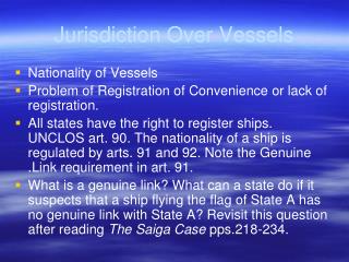 Jurisdiction Over Vessels