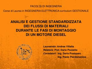 Laureando : Andrea Villalta Relatore : Prof. Dario Pozzetto Correlatori : Ing . Dario Pramparo