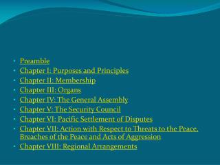 Preamble Chapter I: Purposes and Principles Chapter II: Membership Chapter III: Organs