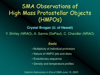 SMA Observations of High Mass Protostellar Objects (HMPOs)
