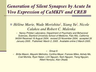 Generation of Silent Synapses by Acute In Vivo Expression of CaMKIV and CREB