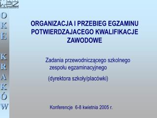 ORGANIZACJA I PRZEBIEG EGZAMINU POTWIERDZAJACEGO KWALIFIKACJE ZAWODOWE