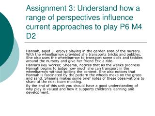 Assignment 3: Understand how a range of perspectives influence current approaches to play P6 M4 D2