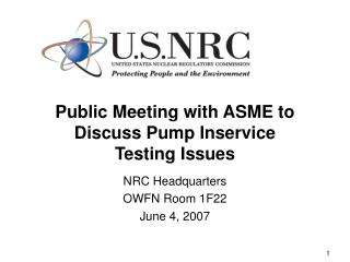 Public Meeting with ASME to Discuss Pump Inservice Testing Issues