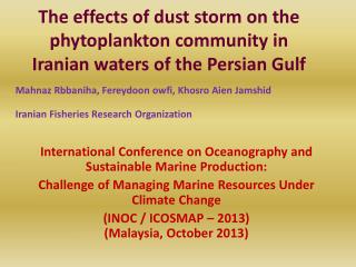 The effects of dust storm on the phytoplankton community in Iranian waters of the Persian Gulf