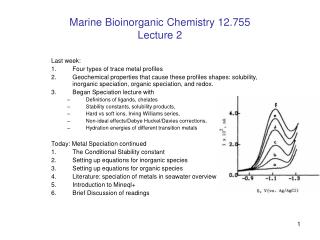 Marine Bioinorganic Chemistry 12.755 Lecture 2
