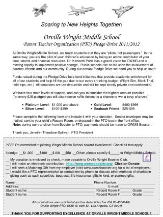 Orville Wright Middle School Parent Teacher Organization (PTO) Pledge Drive 2011/2012