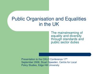 Public Organisation and Equalities in the UK