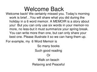 Welcome Back