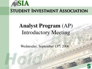 Analyst Program (AP) Introductory Meeting