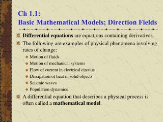 Ch 1.1: Basic Mathematical Models; Direction Fields
