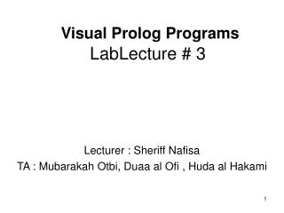Visual Prolog Programs LabLecture # 3