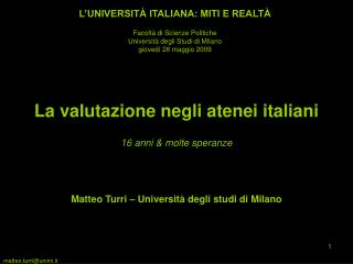 La valutazione negli atenei italiani