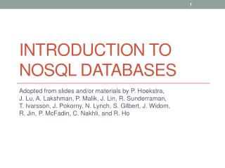 Introduction to NOSQL Databases