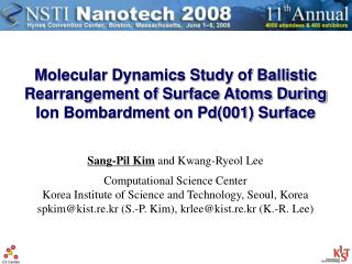 Sang-Pil Kim and Kwang-Ryeol Lee Computational Science Center