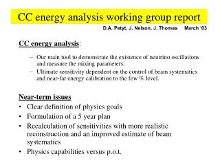 CC energy analysis working group report