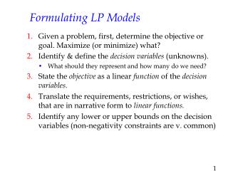 Formulating LP Models