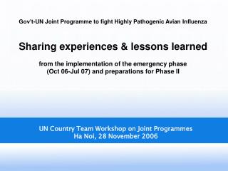UN Country Team Workshop on Joint Programmes Ha Noi, 28 November 2006