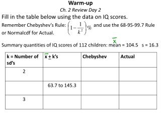 Warm-up Ch. 2 Review Day 2