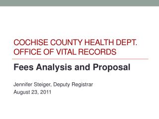 COCHISE COUNTY HEALTH DEPT. OFFICE OF VITAL RECORDS