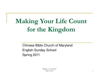 Making Your Life Count for the Kingdom