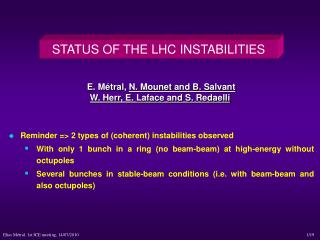 STATUS OF THE LHC INSTABILITIES