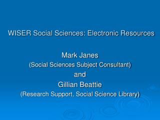 WISER Social Sciences: Electronic Resources