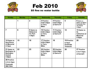 Feb 2010 $5 fine no water bottle