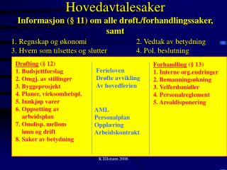 Hovedavtalesaker Informasjon (§ 11) om alle drøft./forhandlingssaker, samt