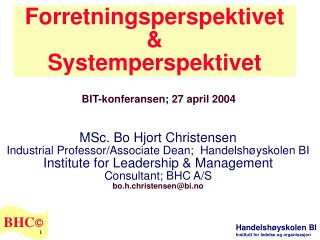 Forretningsperspektivet &amp; Systemperspektivet