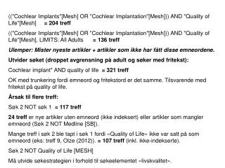 Eksempel på Cochrane søkestrategi for quality of life: