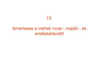 13. Ismertesse a méhek rovar-, madár-, és emlőskártevőit!