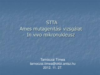 STTA Ames mutagenitási vizsgálat In vivo mikronukleusz