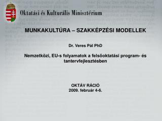 MUNKAKULTÚRA – SZAKKÉPZÉSI MODELLEK Dr. Veres Pál PhD