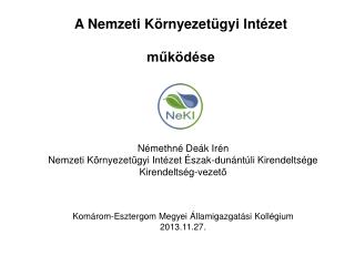 A Nemzeti Környezetügyi Intézet működése