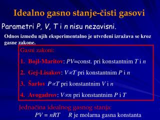 Ideal no gasno stanje-čisti gasovi