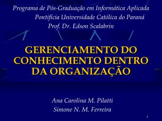 GERENCIAMENTO DO CONHECIMENTO DENTRO DA ORGANIZAÇÃO