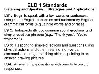 ELD 1 Standards