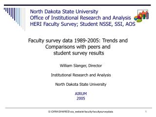 Faculty survey data 1989-2005: Trends and Comparisons with peers and student survey results