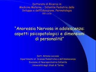 Dottorato di Ricerca in Medicina Materno – Infantile Pediatria dello