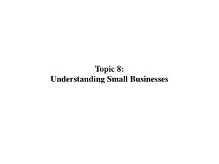 Topic 8: Understanding Small Businesses